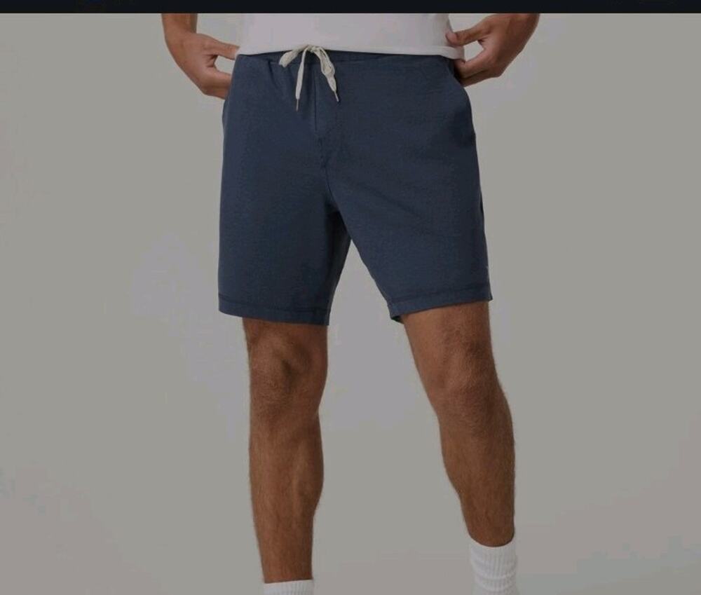 Vuori Ponto 7" Performance Shorts Men's L Heather Navy Zip Pocket Dream Knit